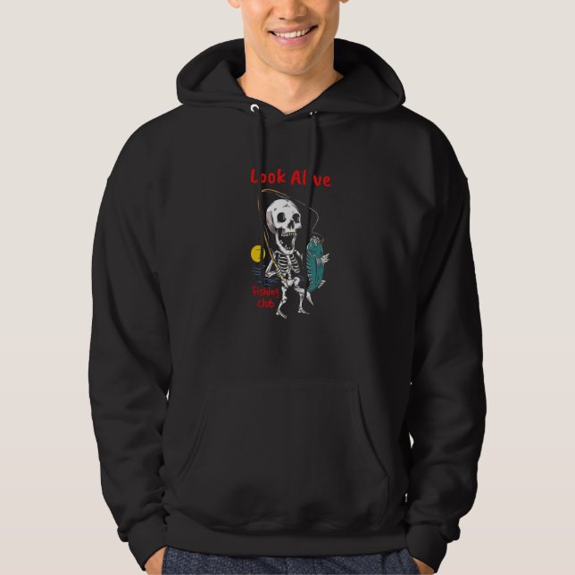 Funny Halloween Skeleton Fishing Men Women Youth Hoodie (Front)