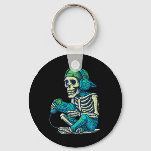 Funny Halloween Skeleton Gamer Boys Men Video Game Key Ring
