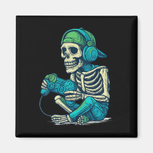 Funny Halloween Skeleton Gamer Boys Men Video Game Magnet