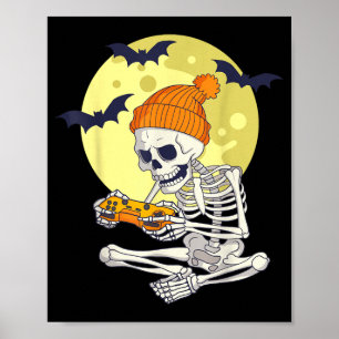 Funny Halloween Skeleton Gamer Video Games Boys Poster