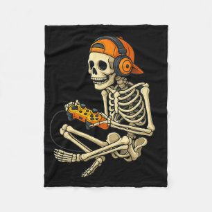 Funny Halloween Skeleton Gamer Video Gaming Boys M Fleece Blanket