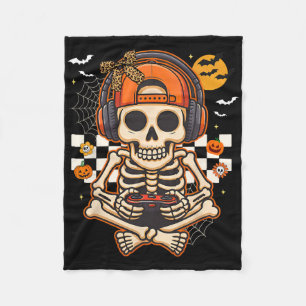 Funny Halloween Skeleton Gamer Video Gaming Boys M Fleece Blanket
