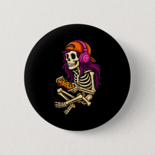 Funny Halloween Skeleton Gamer Video Gaming Girls 6 Cm Round Badge