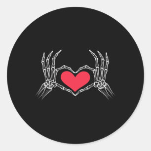 Funny Halloween Skeleton Hand Heart Sign Love Red Classic Round Sticker