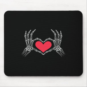 Funny Halloween Skeleton Hand Heart Sign Love Red Mouse Pad