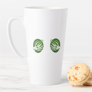 Funny Halloween Skeleton Hands Holding Melons Latte Mug