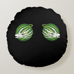 Funny Halloween Skeleton Hands Holding Melons Round Cushion