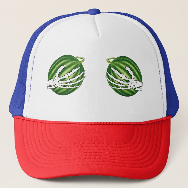 Funny Halloween Skeleton Hands Holding Melons Trucker Hat (Front)