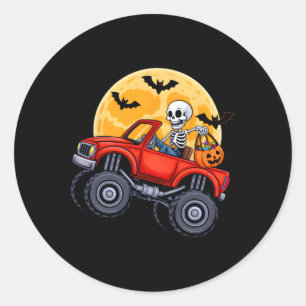 Funny Halloween Skeleton Monster Truck Kids Boys T Classic Round Sticker