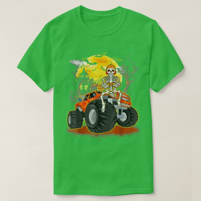 Funny Halloween Skeleton Monster-Truck Kids Boys T T-Shirt (Design Front)