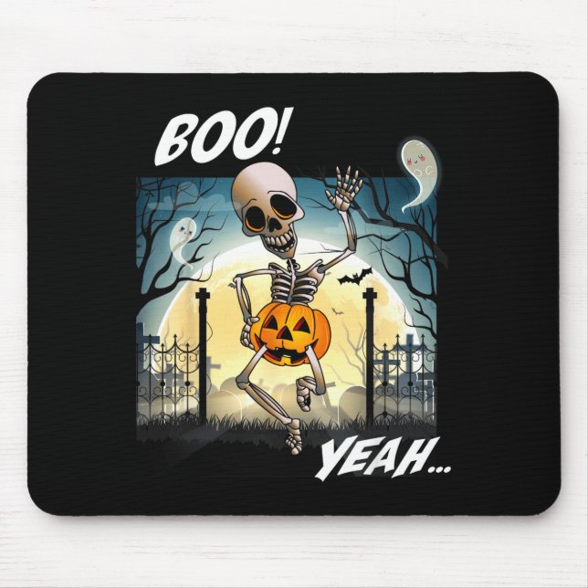 Funny halloween skeleton pumpkin boo yeah ghost mouse pad (Front)