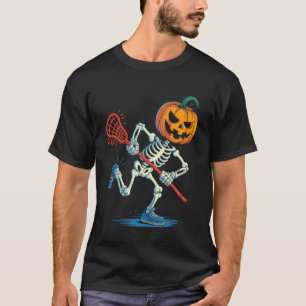 Funny Halloween Skeleton Pumpkin Lacrosse Spooky H T-Shirt