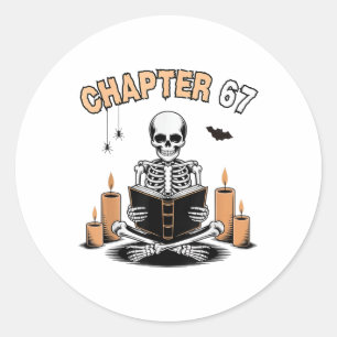 Funny Halloween Skeleton Reading Book 67 Memes _2  Classic Round Sticker