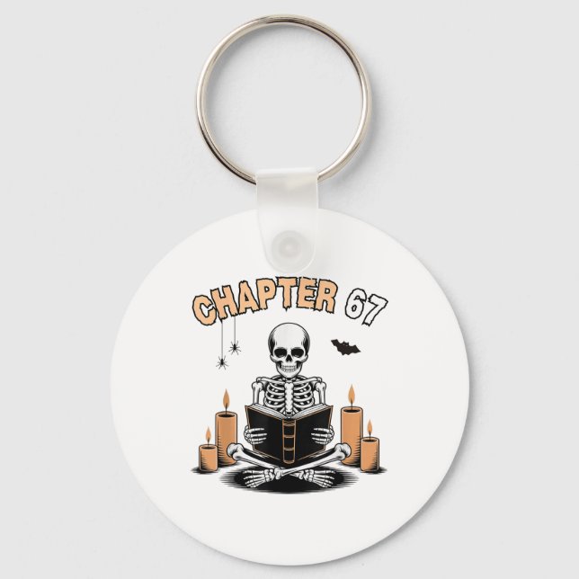Funny Halloween Skeleton Reading Book 67 Memes _2  Key Ring (Front)