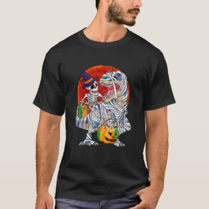 Funny Halloween Skeleton Riding Mummy Dinosaur T r T-Shirt