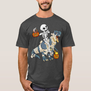 Funny Halloween Skeleton Riding Mummy Dinosaur T r T-Shirt