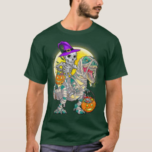 Funny Halloween Skeleton Riding Mummy Dinosaur T r T-Shirt