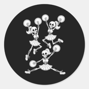 Funny Halloween Skeletons Cheerleader Pajama Cheer Classic Round Sticker