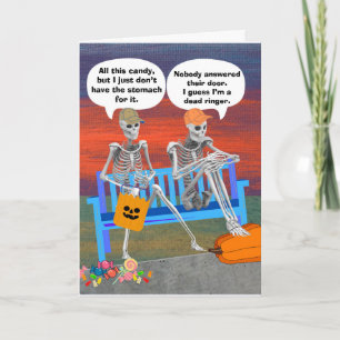 Funny Halloween Skeletons on Bench Card