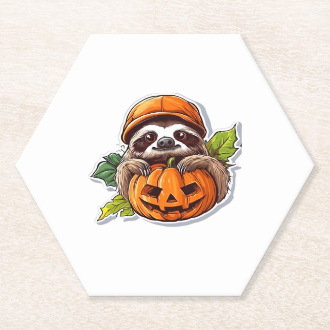 Funny Halloween Sloth Sticker Classic T-Shirt Paper Coaster (Front)