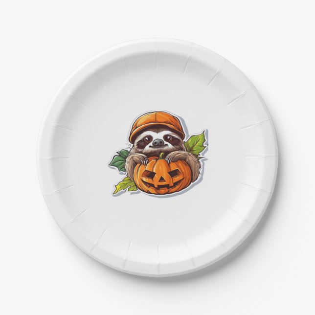 Funny Halloween Sloth Sticker Classic T-Shirt Paper Plate (Front)