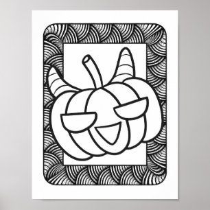 Funny Halloween Smiling Pumpkin Colouring Page Poster