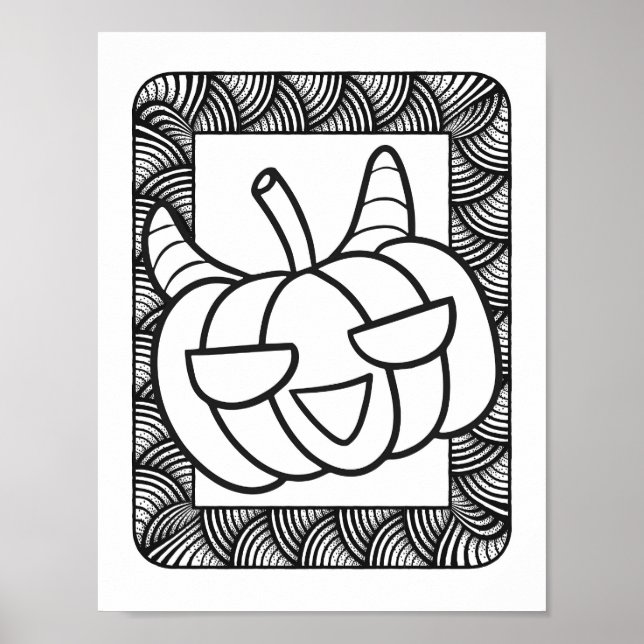 Funny Halloween Smiling Pumpkin Colouring Page Poster (Front)