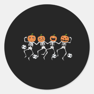 Funny Halloween Soccer Player Pumpkin Skeletons Ki Classic Round Sticker