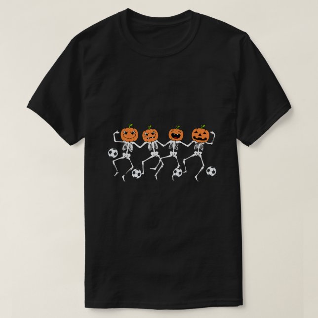 Funny Halloween Soccer Player Pumpkin Skeletons Ki T-Shirt (Design Front)