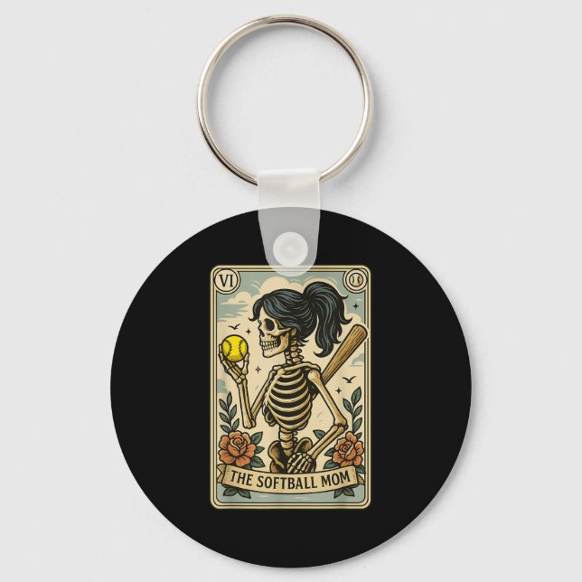 Funny Halloween Softball Mama Mum Skeleton Tarot C Key Ring (Front)