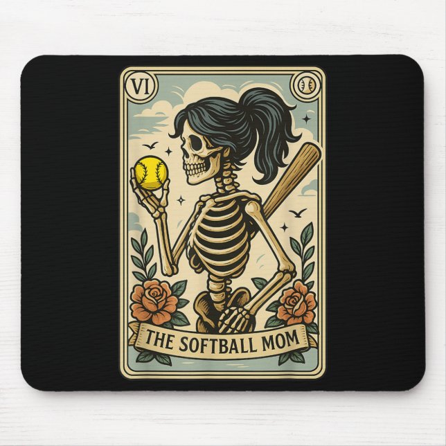 Funny Halloween Softball Mama Mum Skeleton Tarot C Mouse Pad (Front)