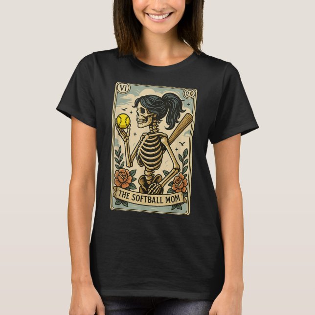 Funny Halloween Softball Mama Mum Skeleton Tarot C T-Shirt (Front)