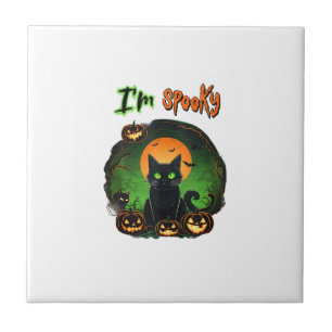Funny Halloween Spooky Black Cat Pumpkin Bat Starr Ceramic Tile