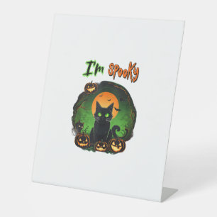 Funny Halloween Spooky Black Cat Pumpkin Bat Starr Pedestal Sign