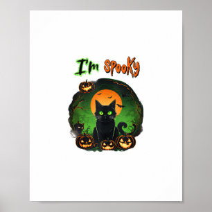 Funny Halloween Spooky Black Cat Pumpkin Bat Starr Poster