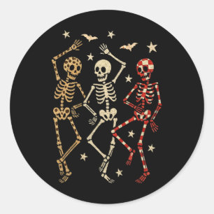 Funny Halloween Spooky Bones Skull Dancing Gift Sk Classic Round Sticker
