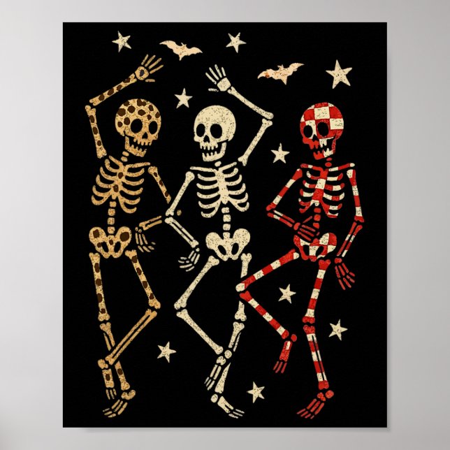 Funny Halloween Spooky Bones Skull Dancing Gift Sk Poster (Front)