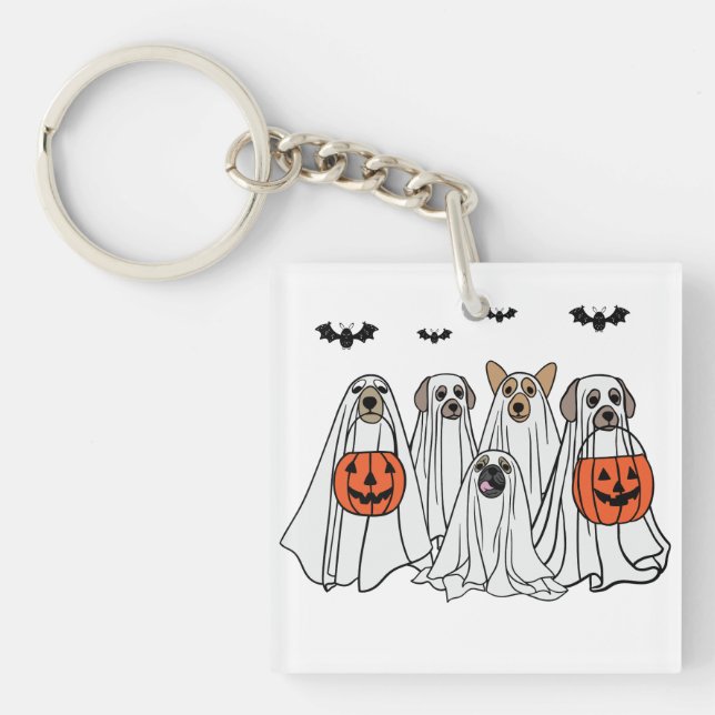 Funny Halloween Spooky Dogs - Сute Ghost Dogs Key Ring (Front)