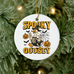 Funny Halloween Spooky Goosey Goose in Costume Ceramic Ornament