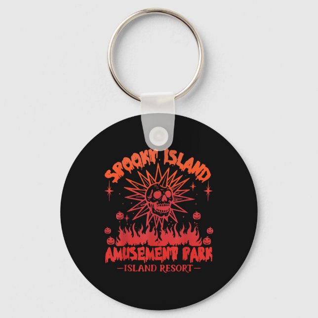 Funny Halloween Spooky Island Est 2002 Amusement P Key Ring (Front)