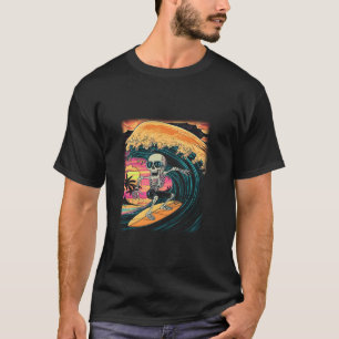 Funny Halloween Spooky Skeleton Surfing T Shirt
