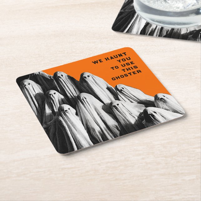 Funny Halloween Square Paper Coaster (Angled)
