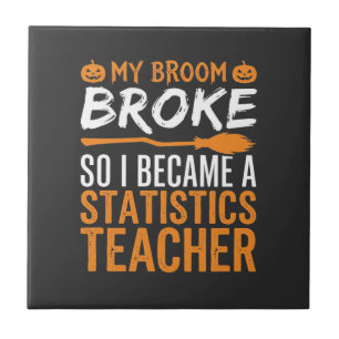 Funny Halloween Statistics Teacher Broom Design Ceramic Tile