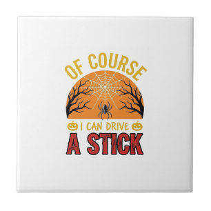 Funny Halloween Stick Shift Spider Web Shirt Desig Ceramic Tile