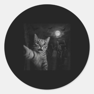 Funny Halloween Surprised Ed Cat Selfie Soky Skele Classic Round Sticker