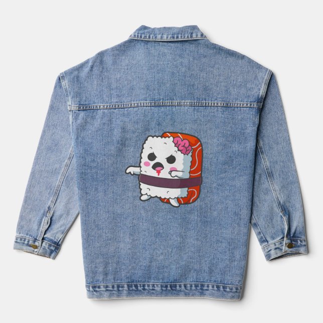 funny halloween sushi monster zombie  denim jacket (Back)