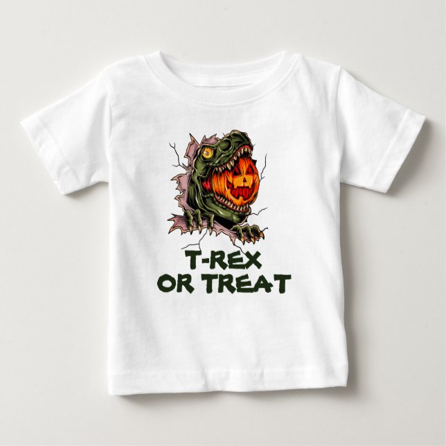 Funny Halloween T-rex head eats pumpkin Baby T-Shirt (Front)