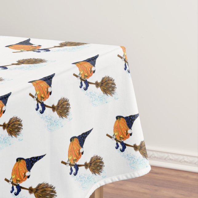 Funny Halloween Tablecloth Witch Pumpkin Flying (In Situ)