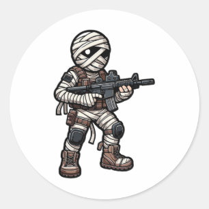 Funny Halloween Tactical Mummy Army Men Veteran Co Classic Round Sticker