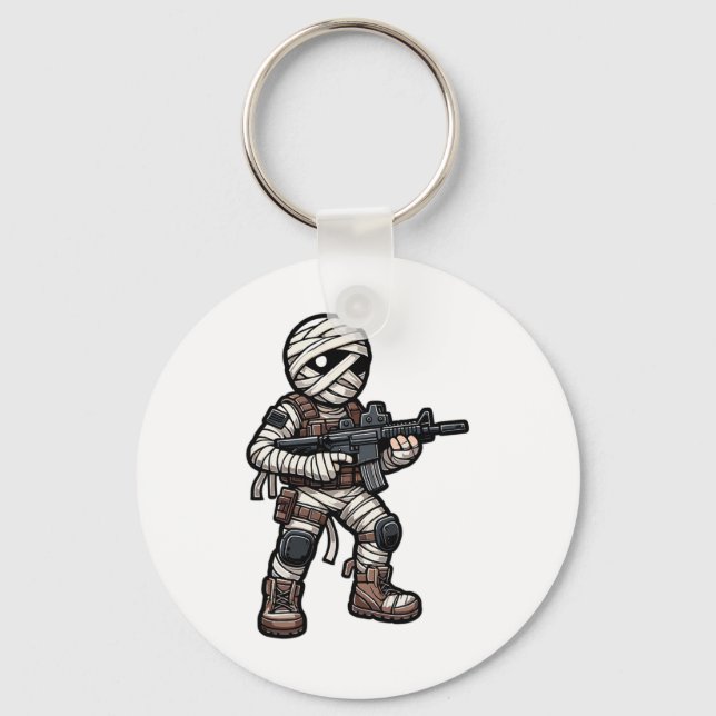 Funny Halloween Tactical Mummy Army Men Veteran Co Key Ring (Front)